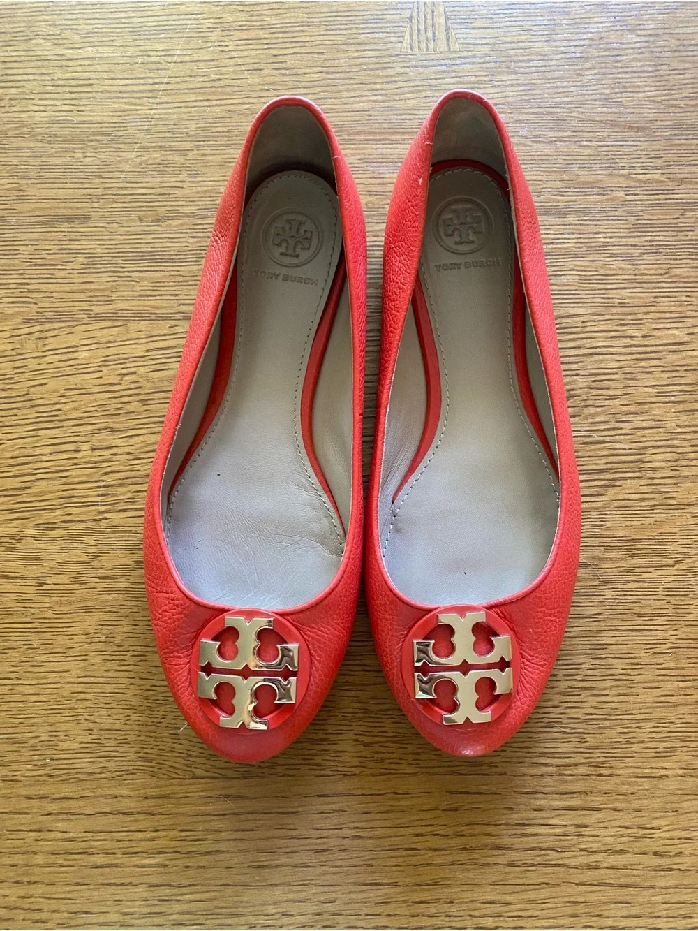 Tory Burch Orange Leather Logo Ballet Flats